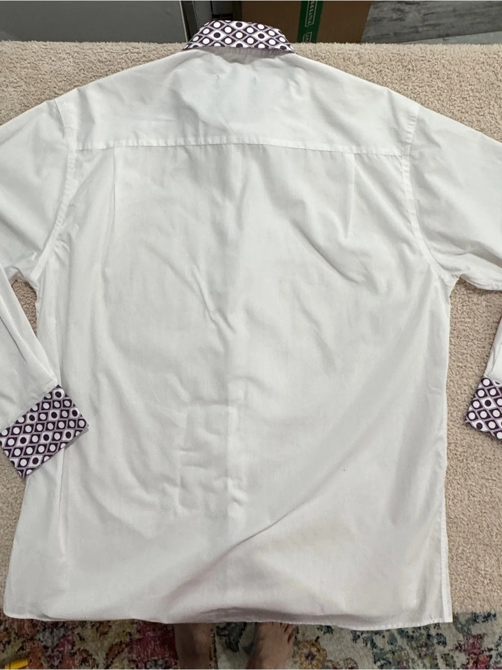 Luxtton Men’s Dress Shirt 16/32–33 White w/ Purple Contrast Trim Modern Fit